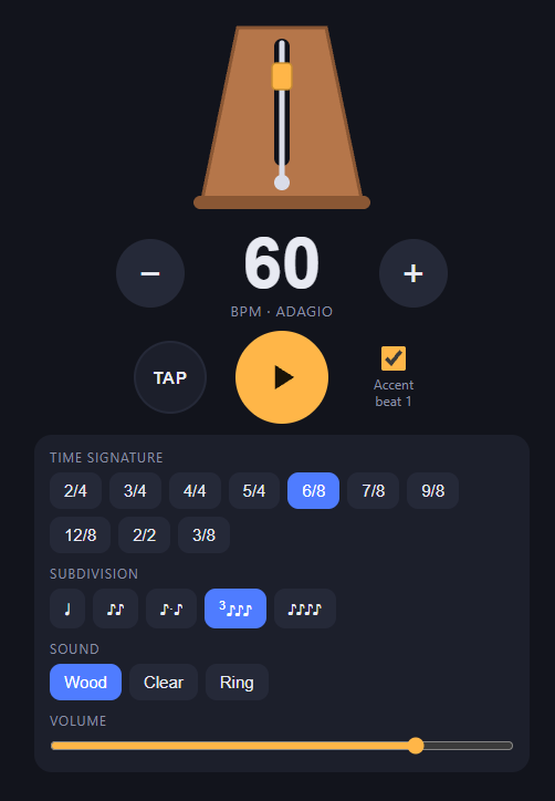 The app at 60 BPM in 6/8.